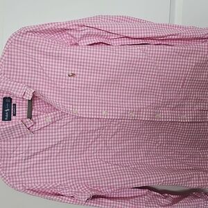 Polo by Ralph Lauren Pink Gingham Print Casual Size Medium Shirt EUC 100% Cotton